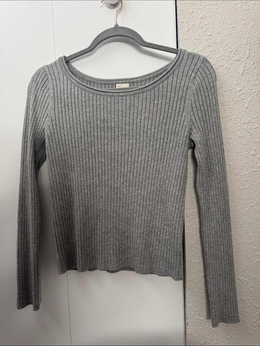 a new day Gray Ribbed Scoop Neck Long Sleeve Top